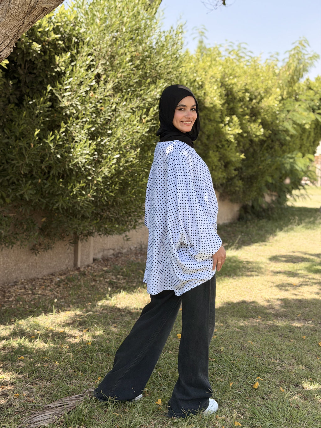 White Polka Dot Kaftan Top