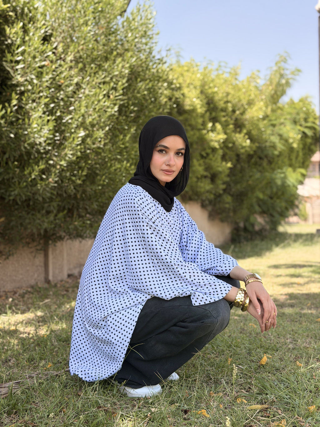 White Polka Dot Kaftan Top