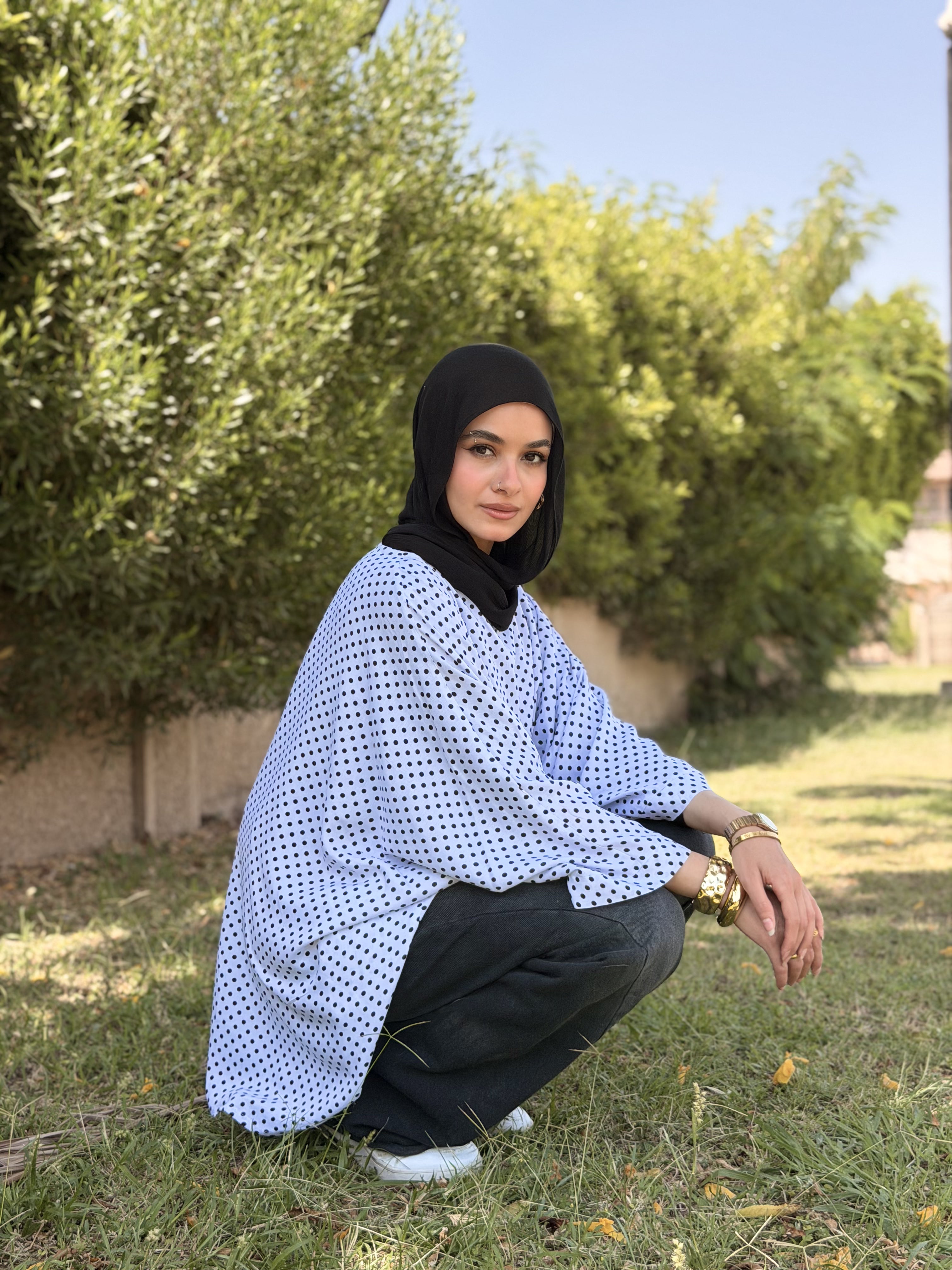 White Polka Dot Kaftan Top