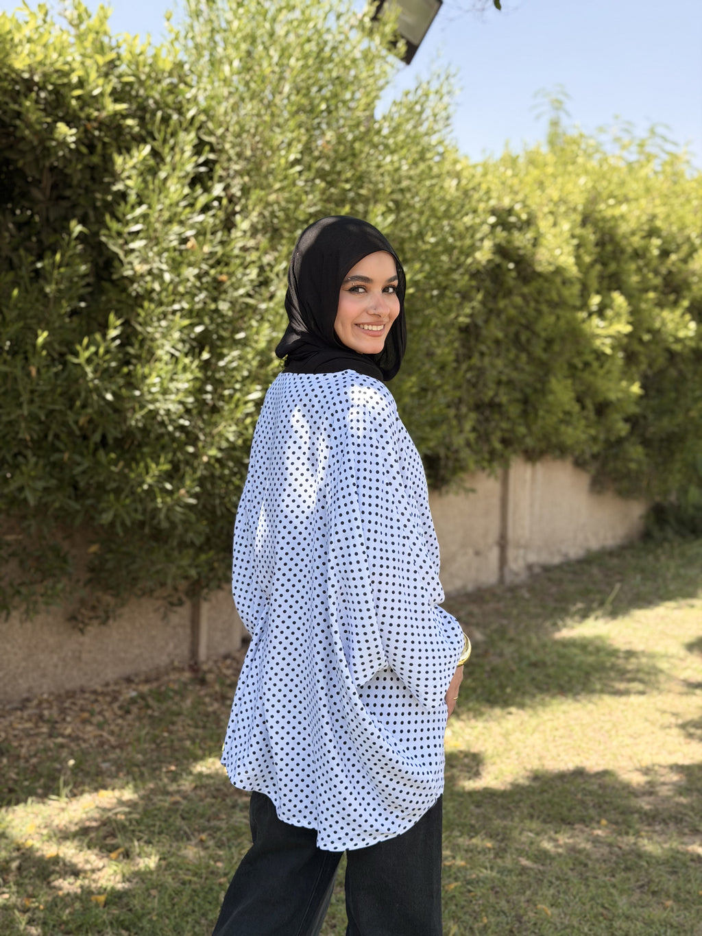 White Polka Dot Kaftan Top