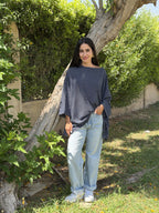 Dark Blue Polka Dot Kaftan Top