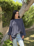 Dark Blue Polka Dot Kaftan Top