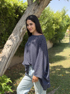 Dark Blue Polka Dot Kaftan Top