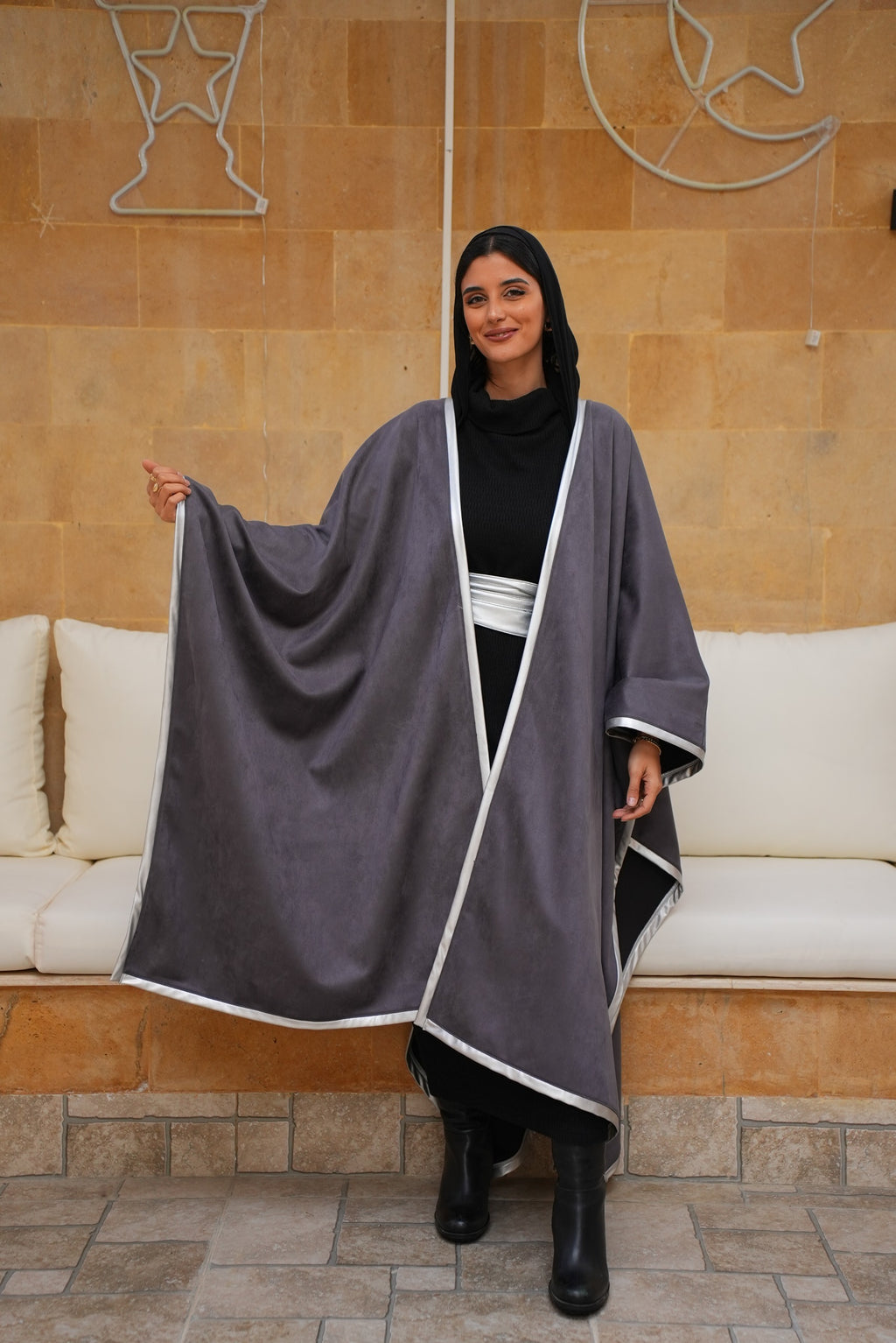 Grey silver mist ponsho