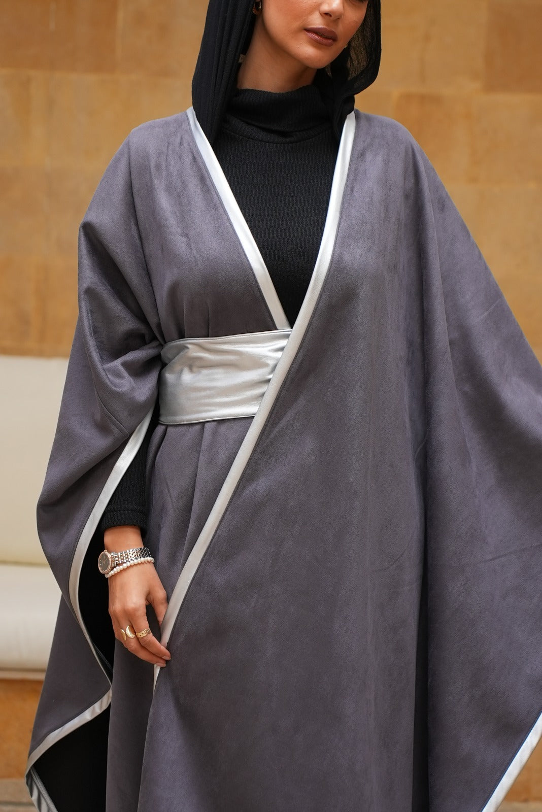 Grey silver mist ponsho