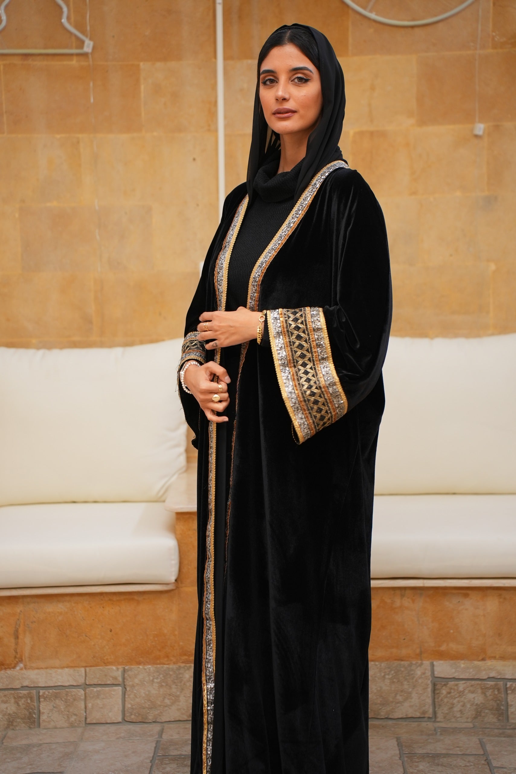 Black velvet metallic kaftan