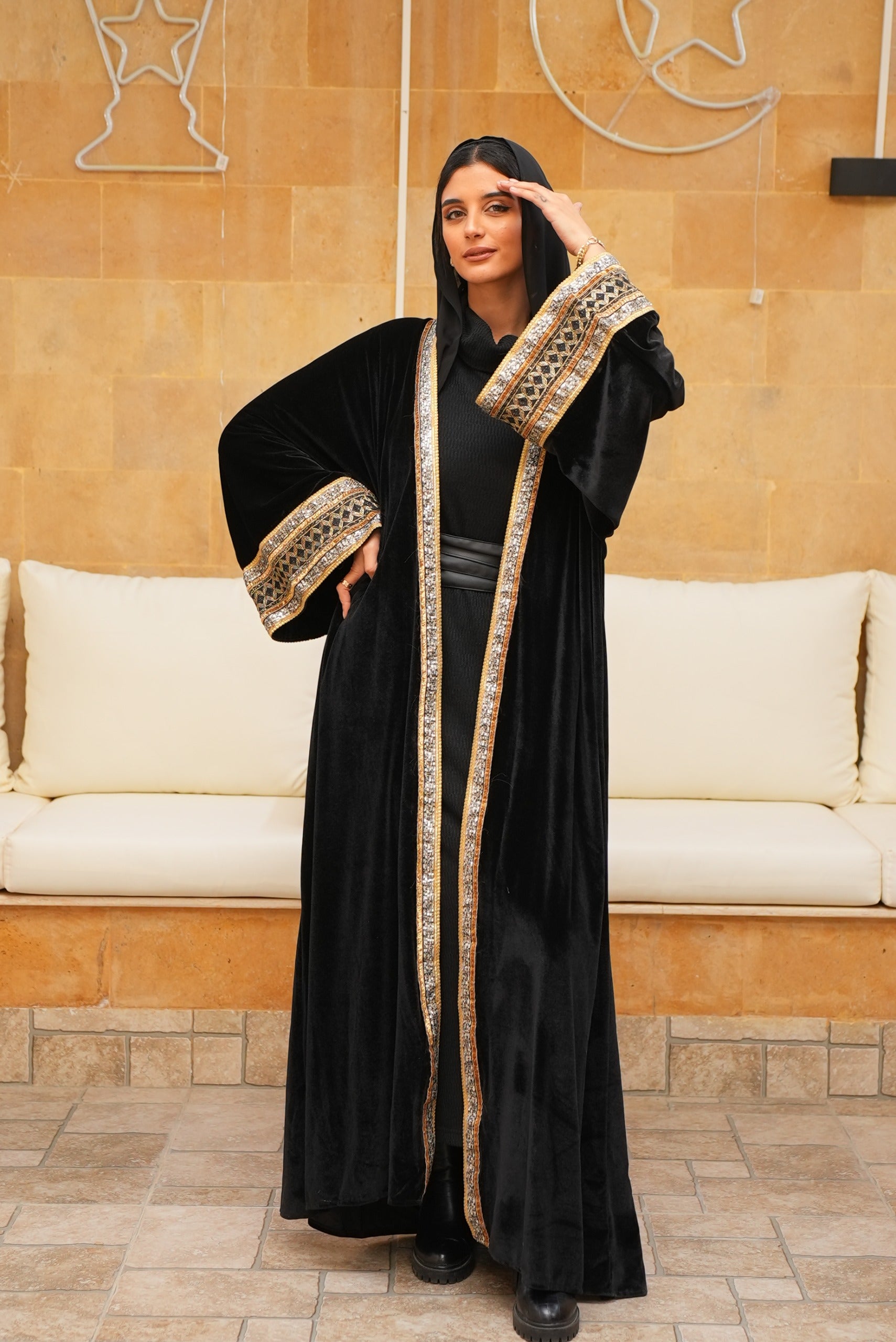 Black velvet metallic kaftan