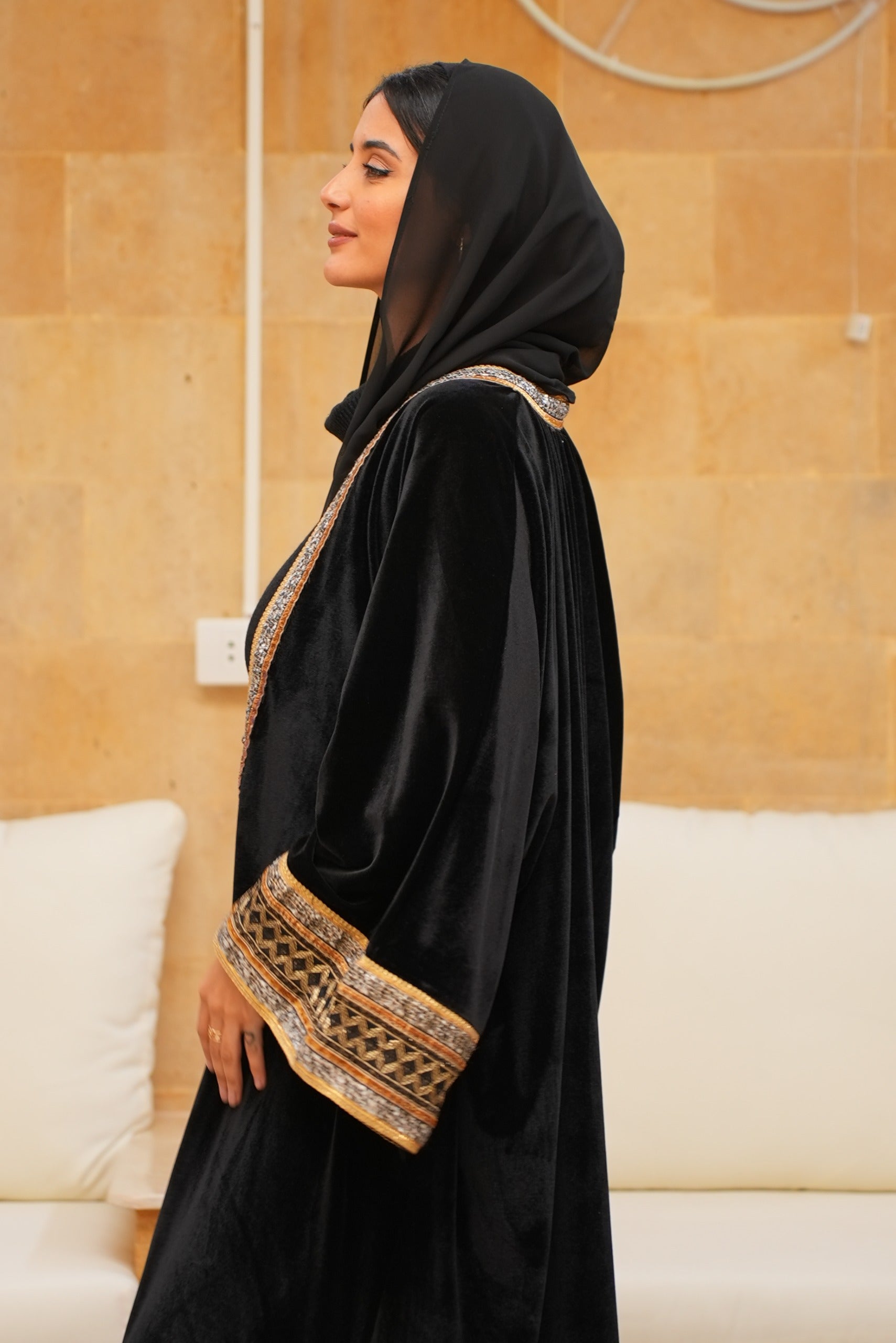 Black velvet metallic kaftan