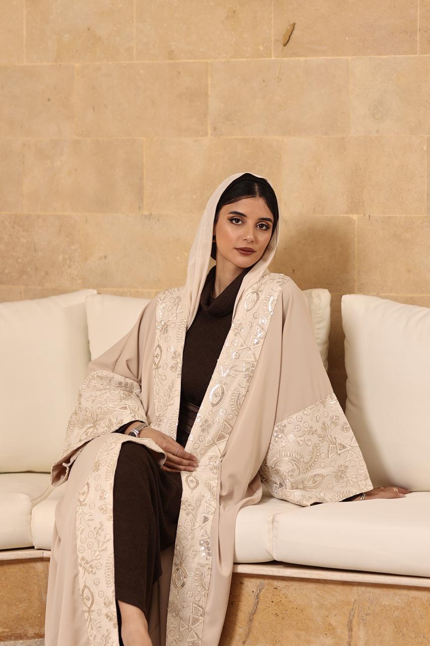 Beige abaya with indian linen