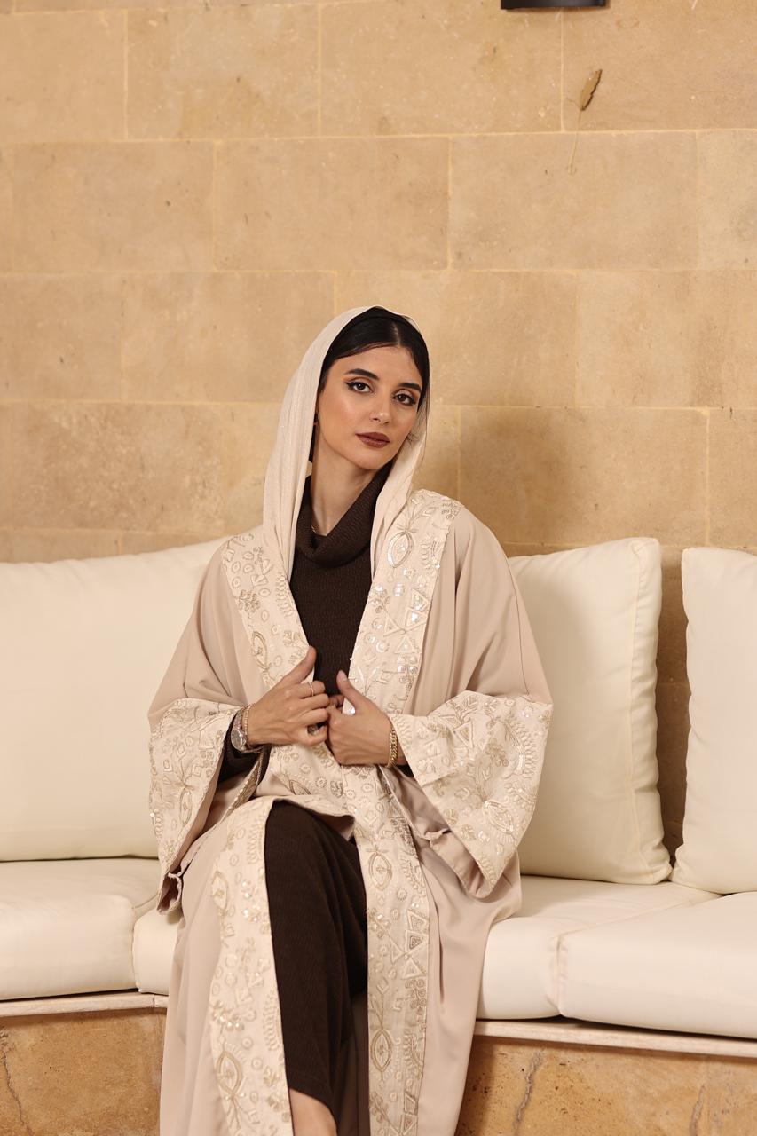 Beige abaya with indian linen