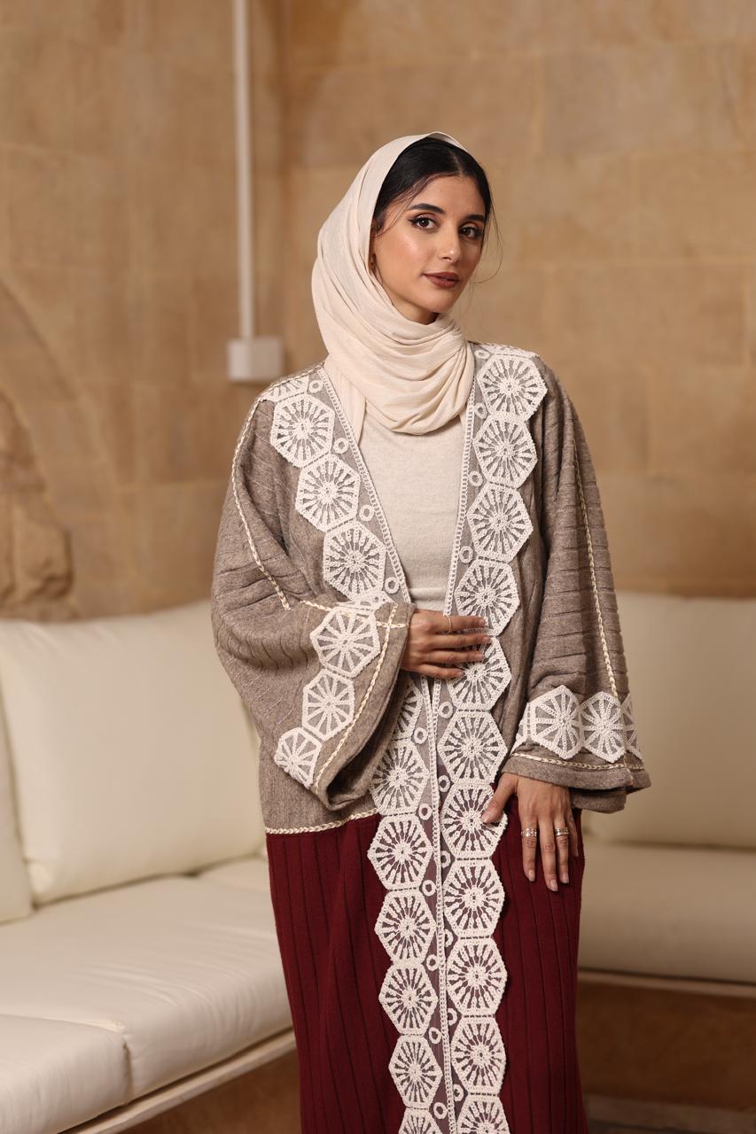 Mocha burgundy soft wool with crochet kaftan