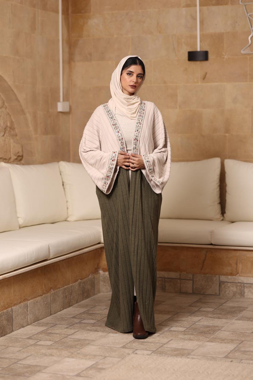 Olive and beige premium soft wool