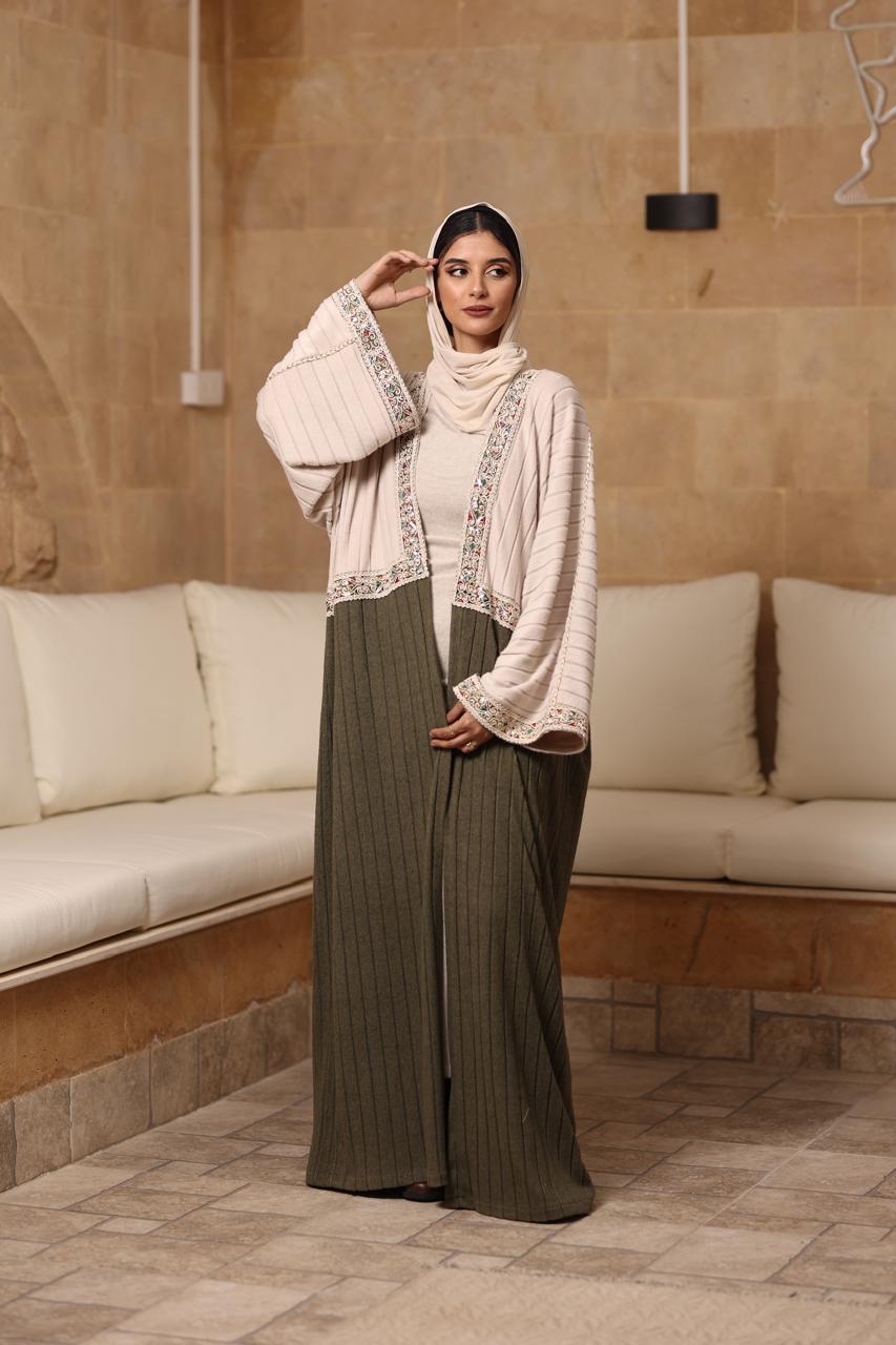 Olive and beige premium soft wool