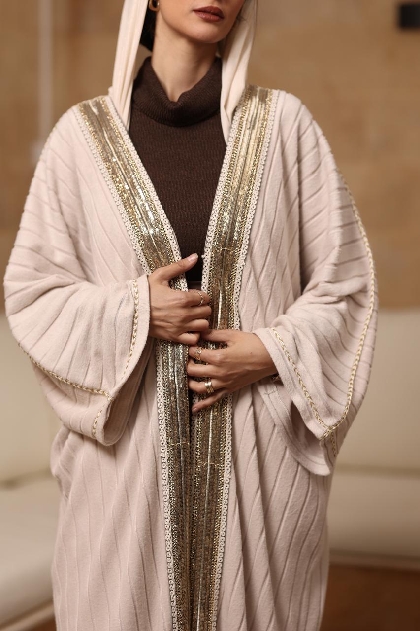 Beige soft wool kaftan