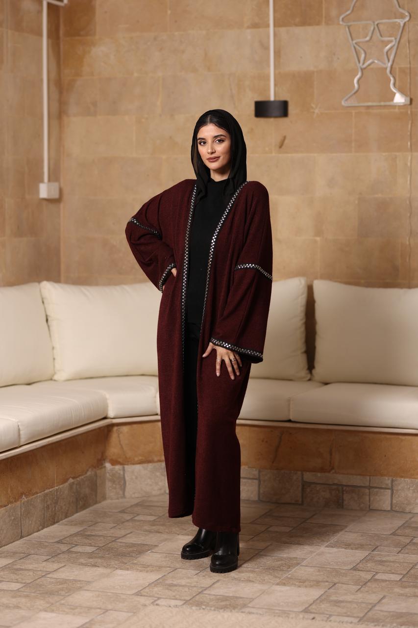 Soft premium wool fabric cardigan with silver galon