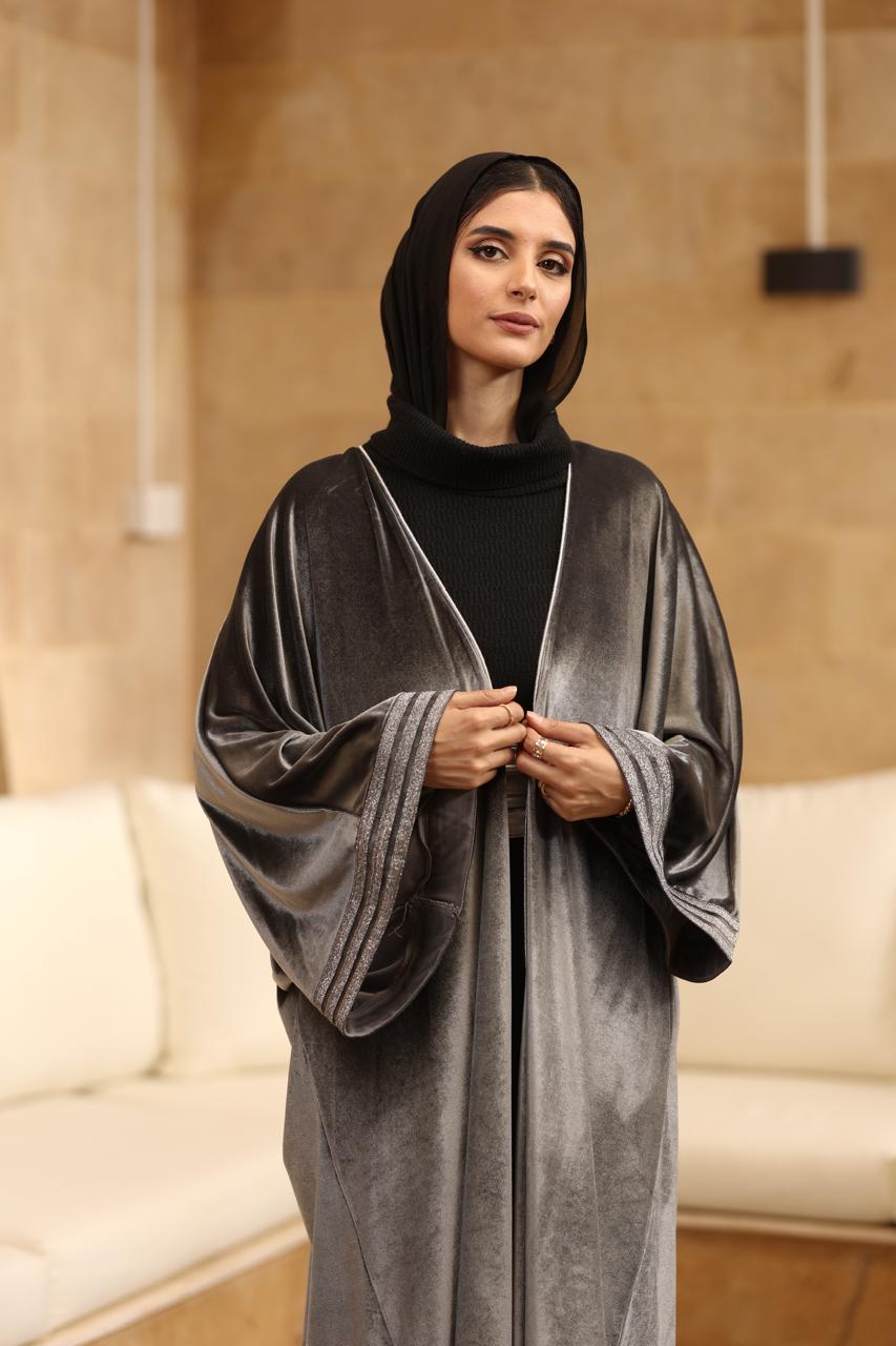 Grey velvet with silver galon