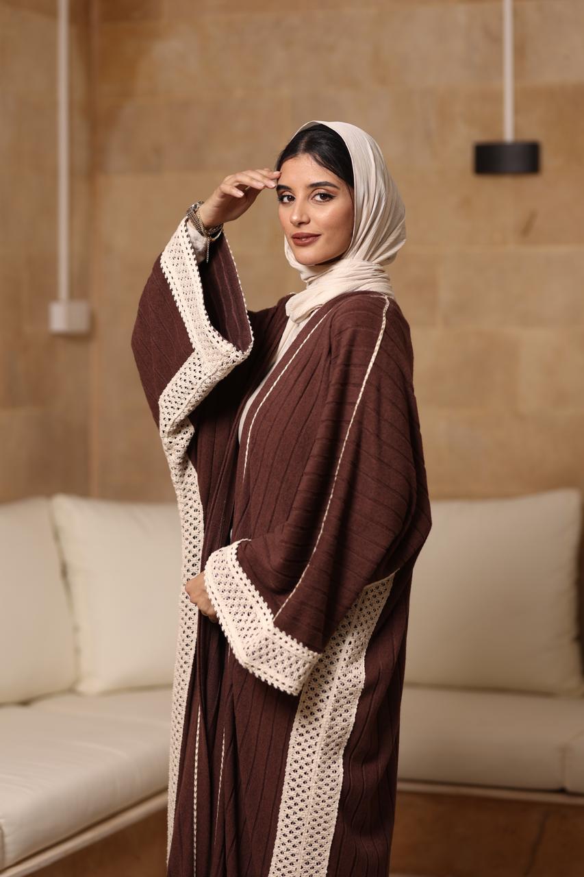 Premium soft wool kaftan with crochet