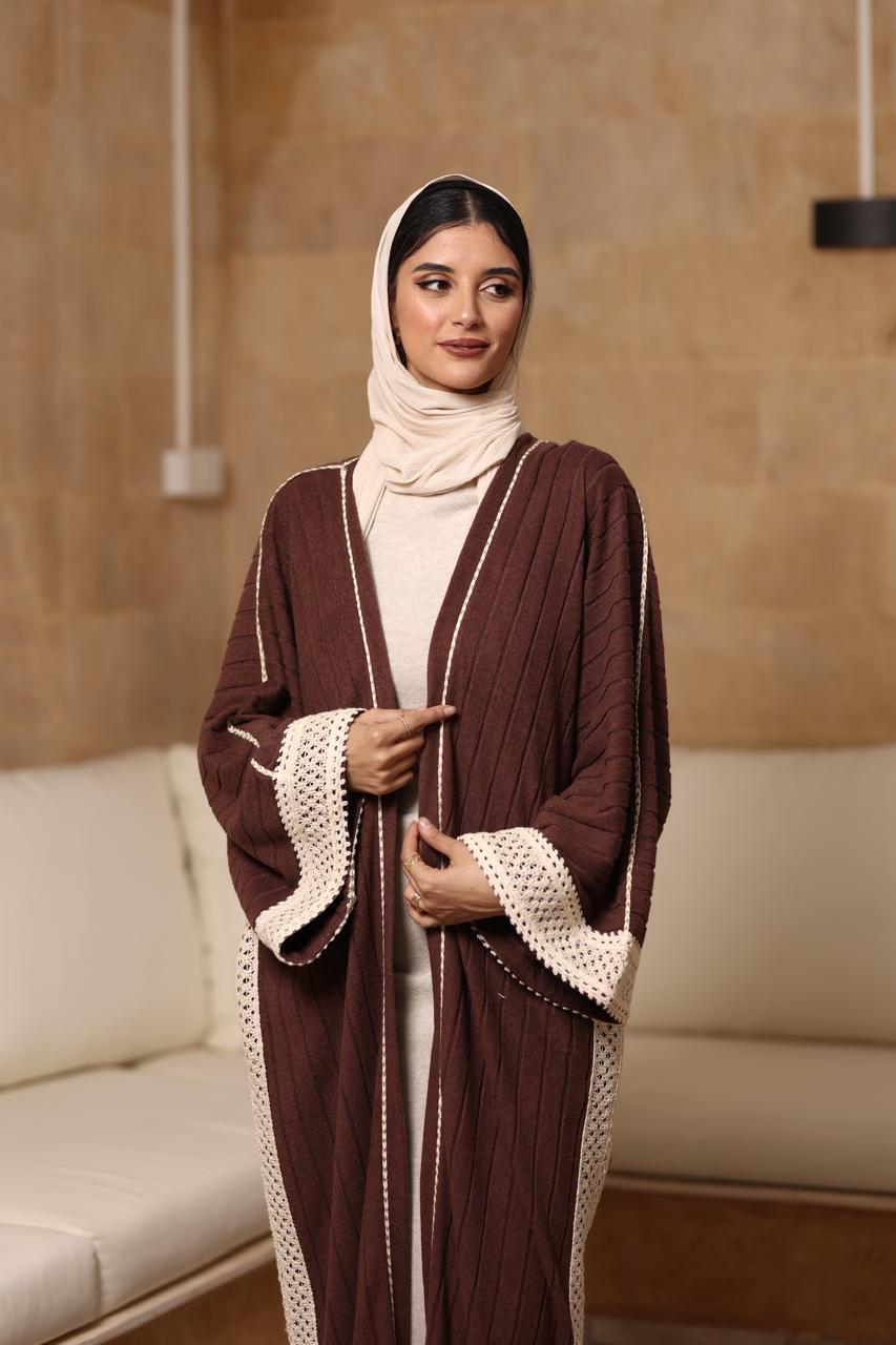 Premium soft wool kaftan with crochet
