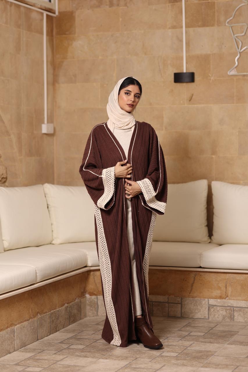 Premium soft wool kaftan with crochet