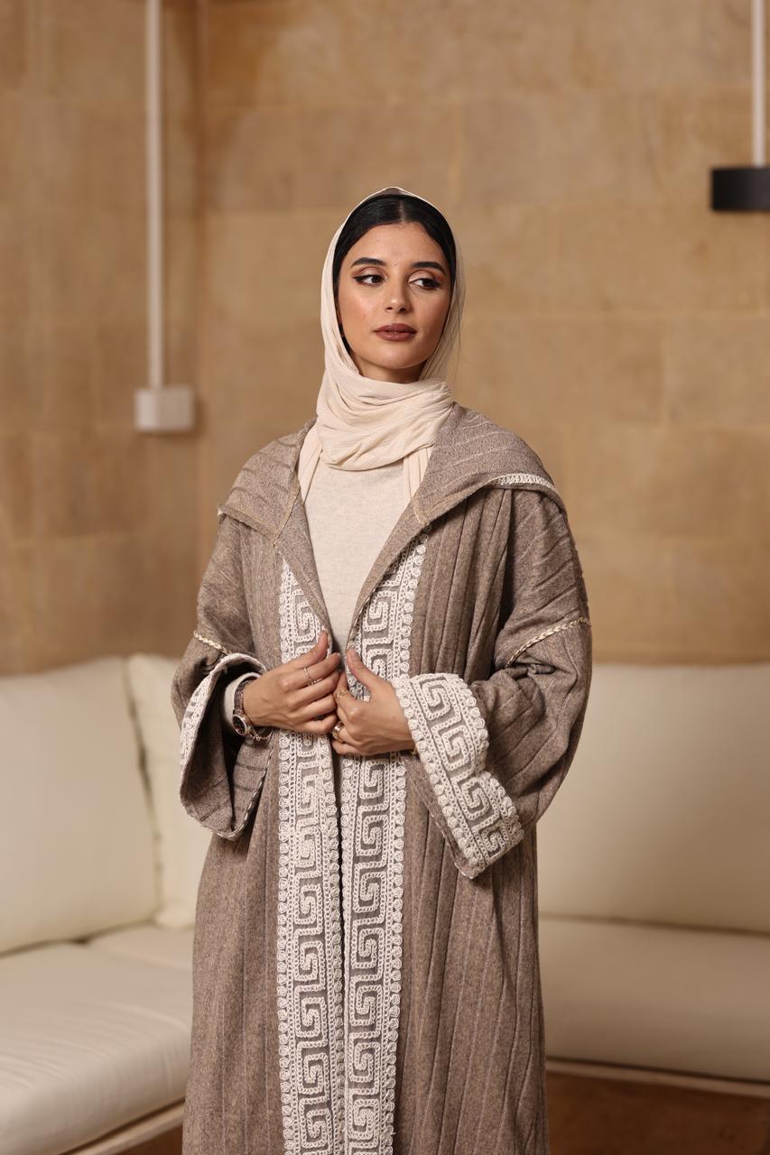 Moccha premium soft wool kaftan with beige crochet Fabric
