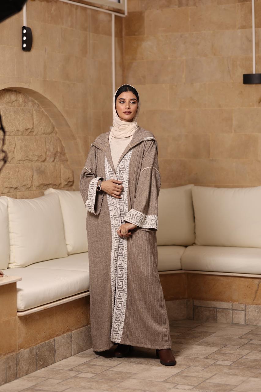 Moccha premium soft wool kaftan with beige crochet Fabric