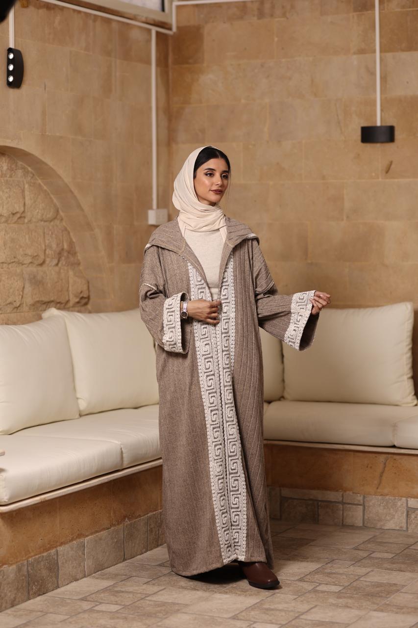 Moccha premium soft wool kaftan with beige crochet Fabric