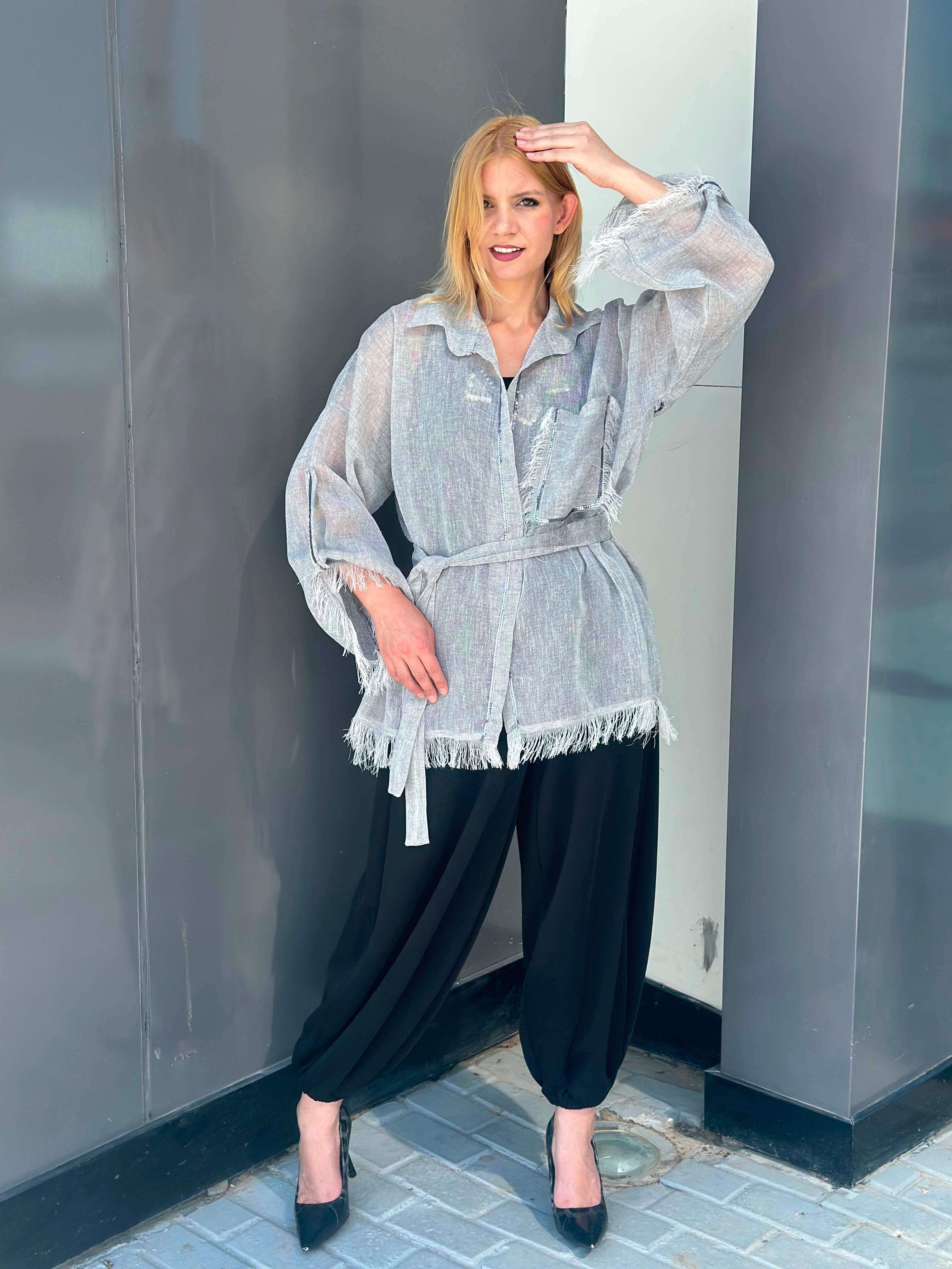 Silver Linen Cardigan