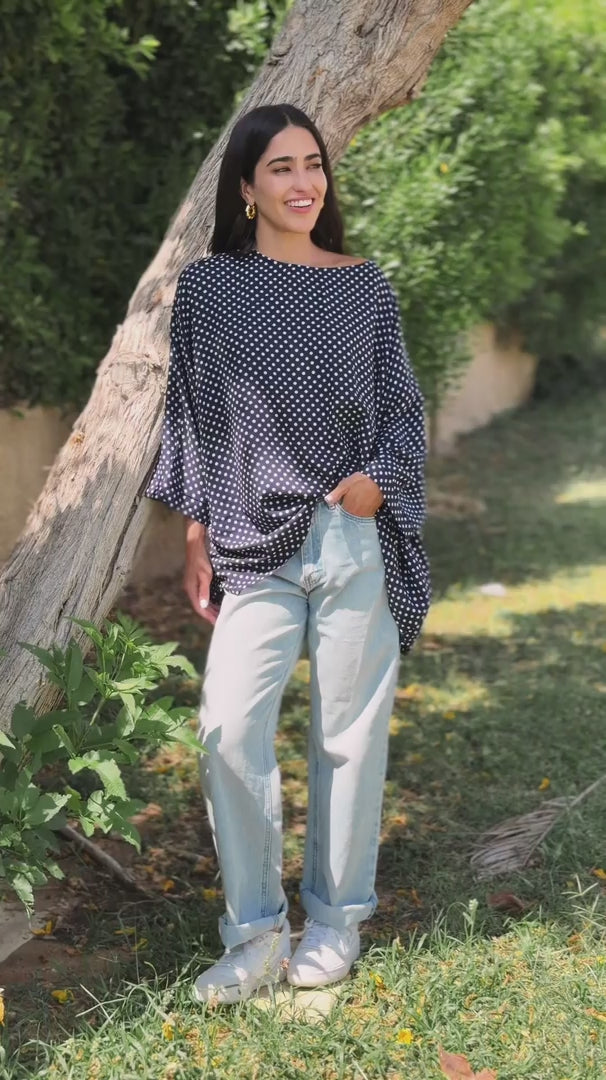 Dark Blue Polka Dot Kaftan Top