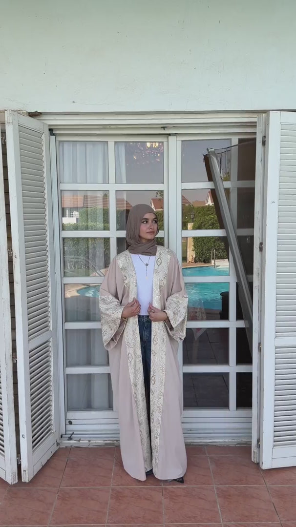 Beige Embroidered Kimono Cardigan