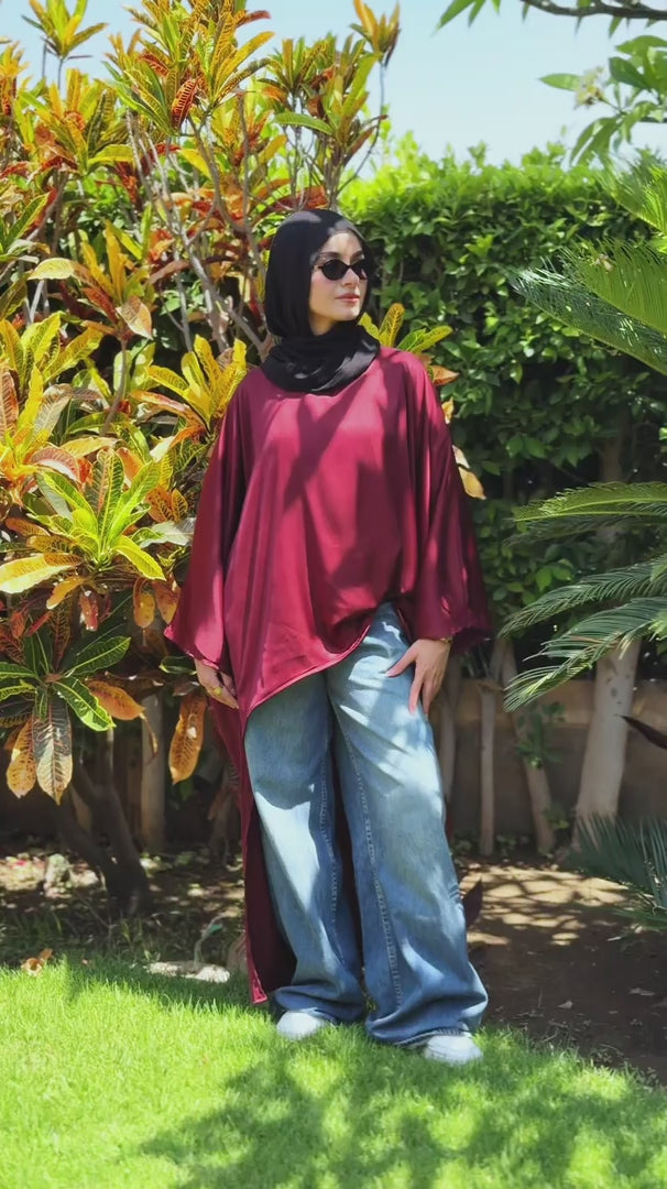 Burgundy Flow Satin Kaftan Top
