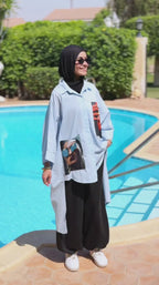 Light Blue Printed Oversized Shirt