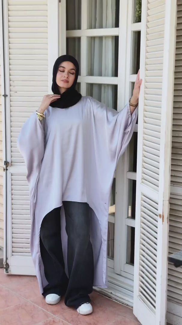 Silver Flow Satin Kaftan Top